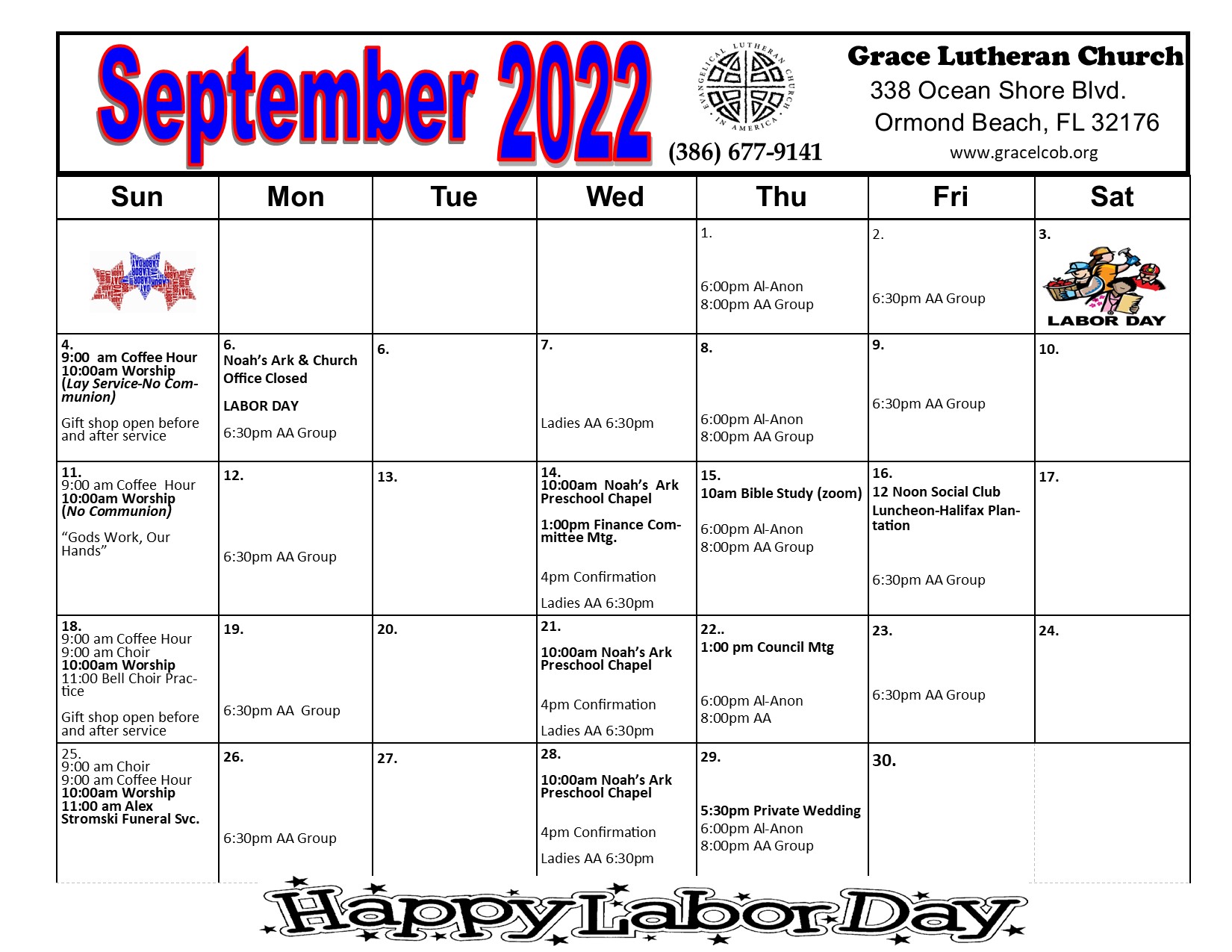 Calendar Grace Lutheran Church